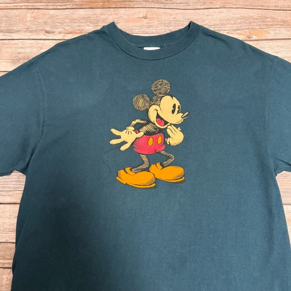 Disney Store Vintage Blue Cotton Single Stitch Mickey Graphic T Shirt Large USA